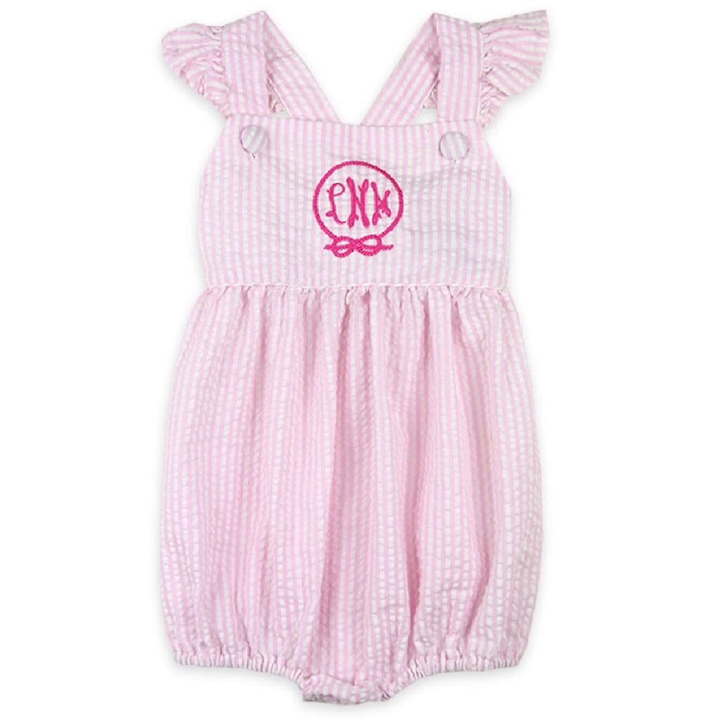 Charlotte Cross-Back Seersucker Ruffle Bubble in Pink
