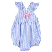 Charlotte Cross-Back Seersucker Ruffle Bubble in Light Blue
