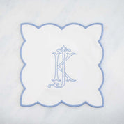 White Monogram Cocktail Napkin with Baby Blue Trim