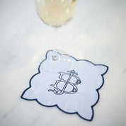 Baby Blue Gingham Monogram Cocktail Napkin with Navy Trim