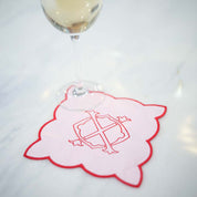 Pink Gingham Monogram Cocktail Napkin with Red Trim