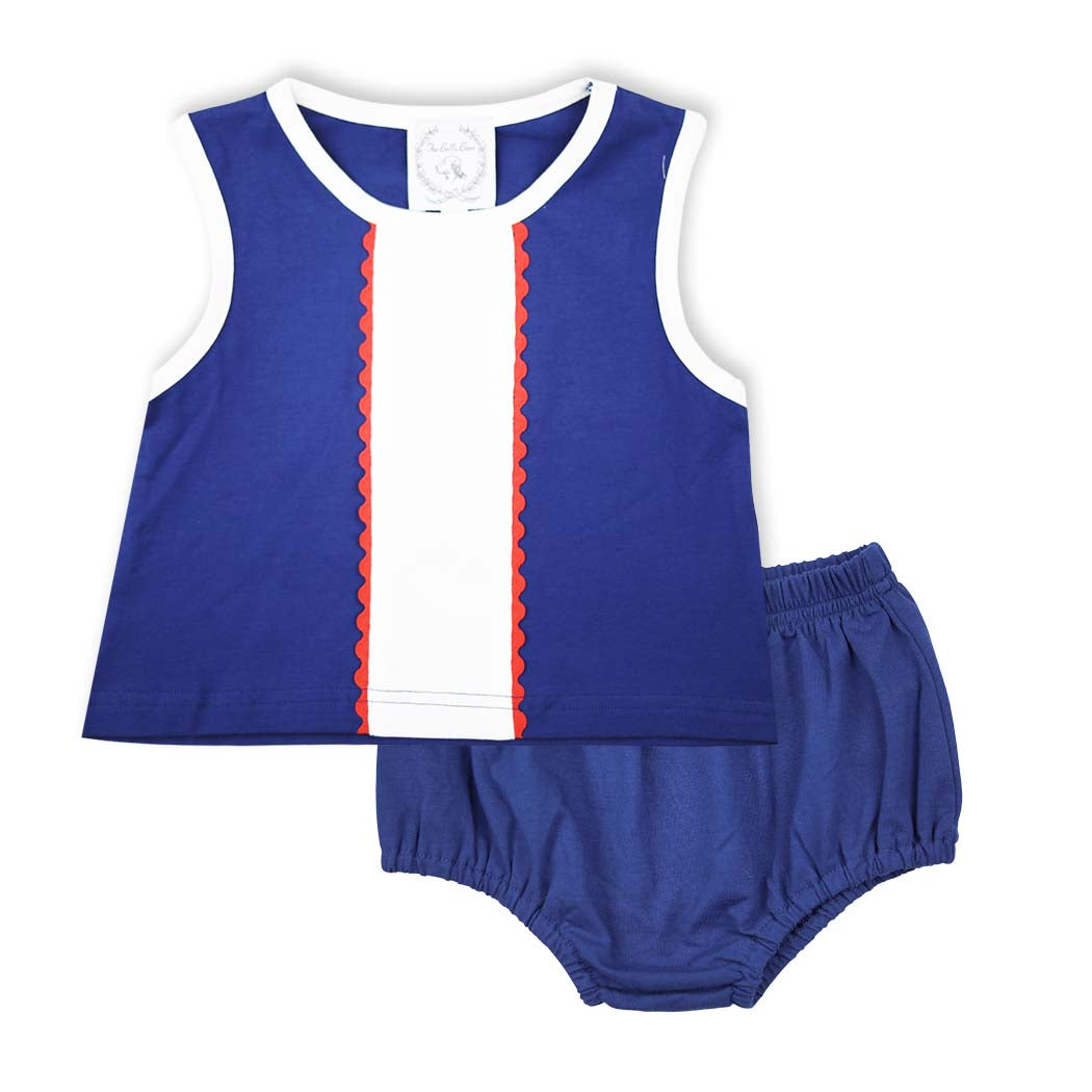 Chatham Navy & Ric Rac Bloomer Set
