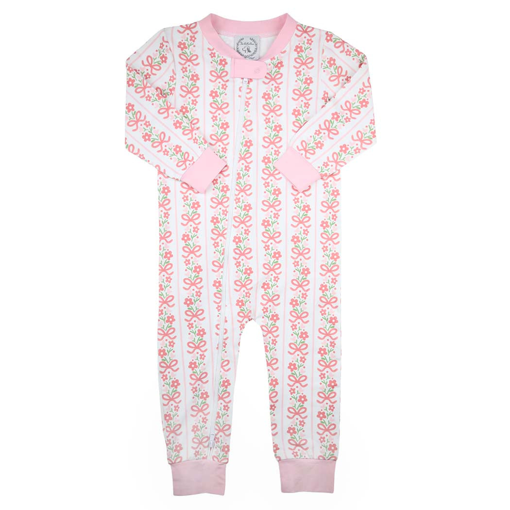 Floral & Bow Knit Baby Zippered Romper