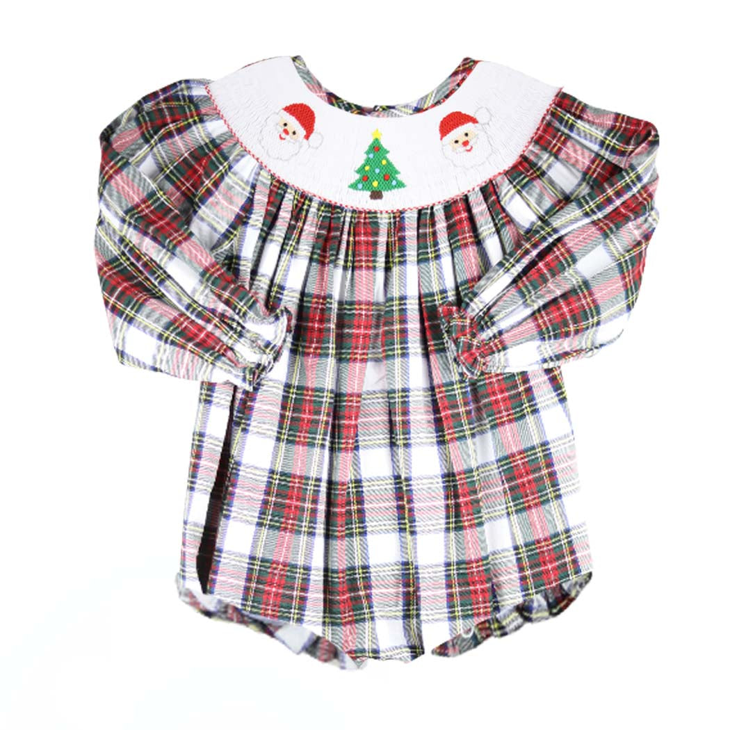 White Tartan Smocked Santa Christmas Bubble