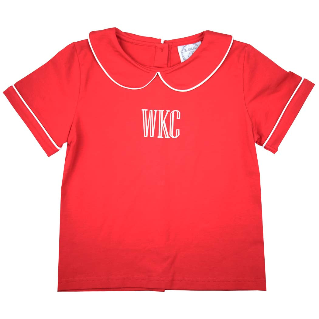 Unisex Red Peter Pan Knit Short-Sleeve Shirt