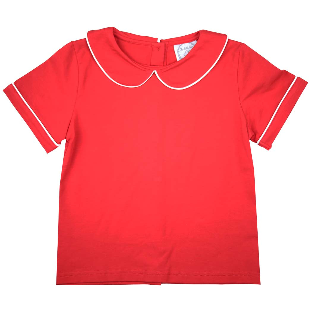 Unisex Red Peter Pan Knit Short-Sleeve Shirt