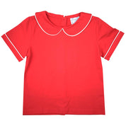 Unisex Red Peter Pan Knit Short-Sleeve Shirt