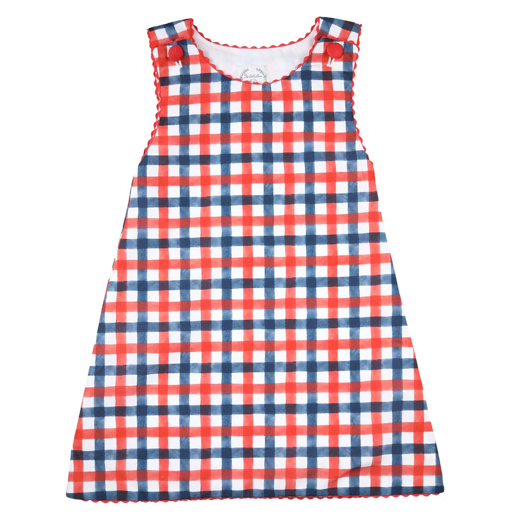 Girls Patriotic Red & Blue Gingham Dress