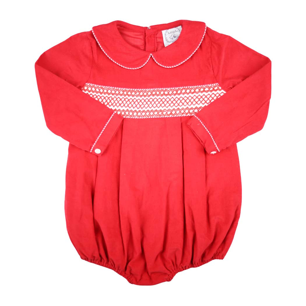 Valentine's Day Red Corduroy Smocked Bubble