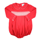Valentine's Day Red Corduroy Smocked Bubble