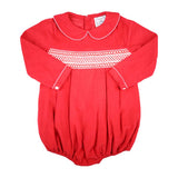 Valentine's Day Red Corduroy Smocked Bubble