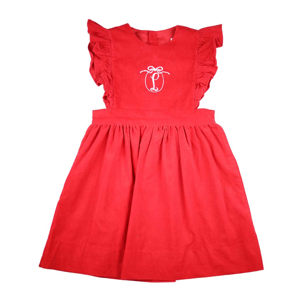 Red Corduroy Ruffle Dress