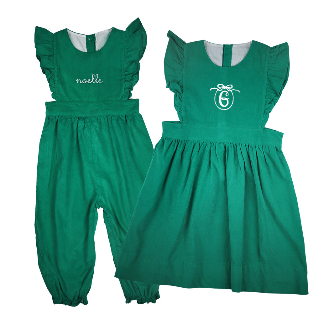 Green Corduroy Ruffle Romper