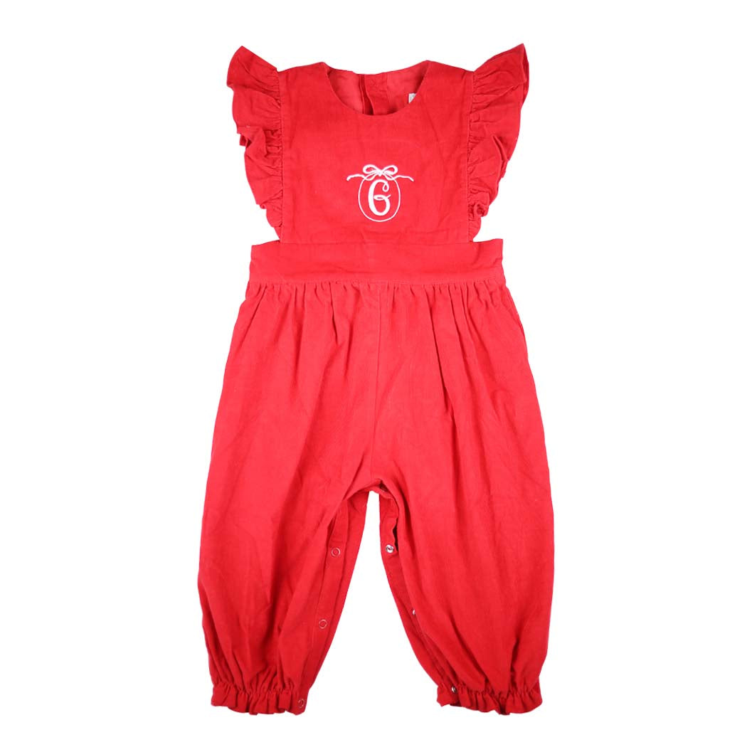 Valentine's Day Red Corduroy Ruffle Romper