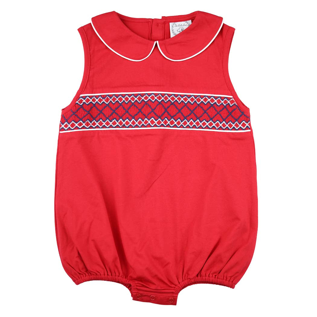 Red & Navy Smocked Bubble