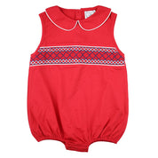 Red & Navy Smocked Bubble
