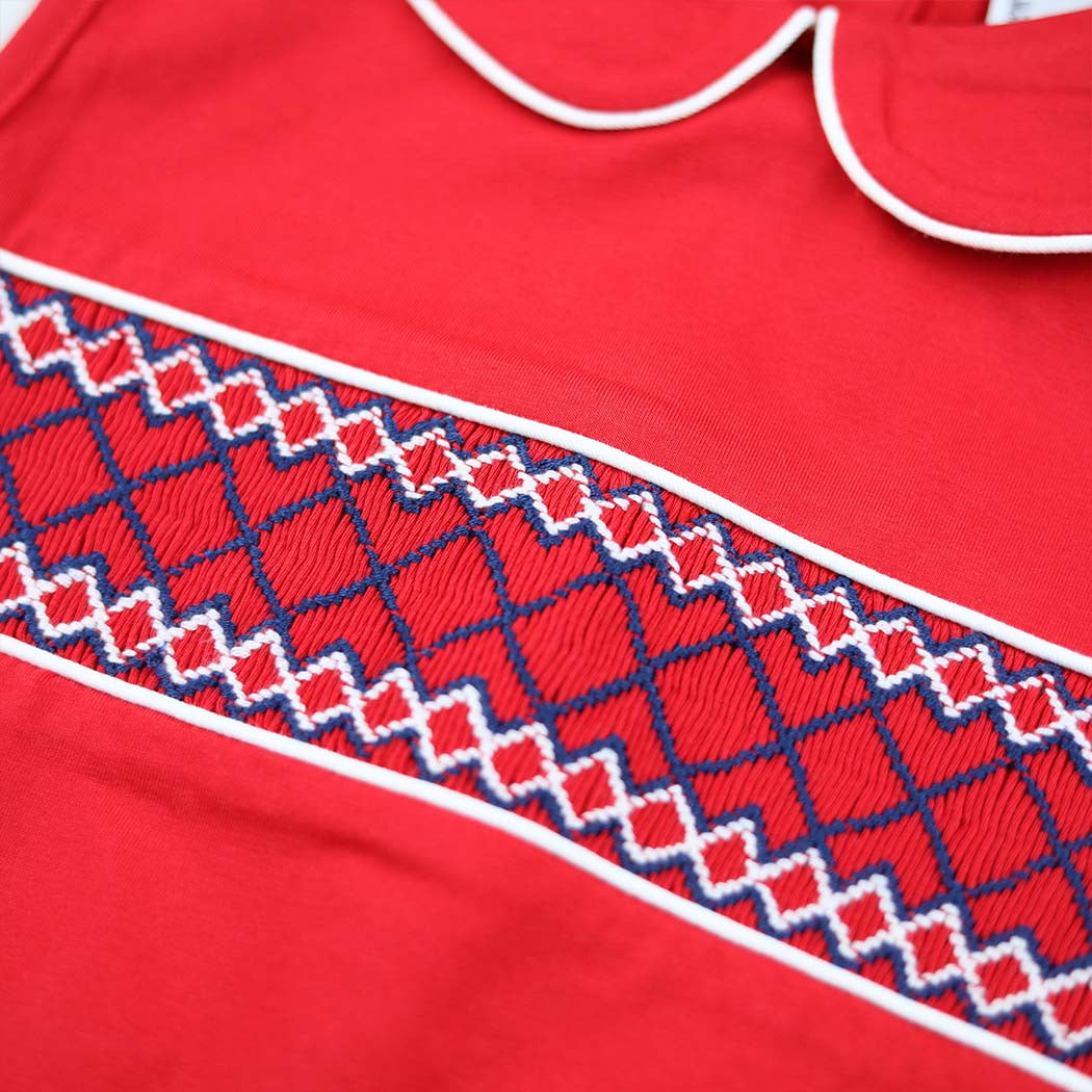 Red & Navy Smocked Bubble