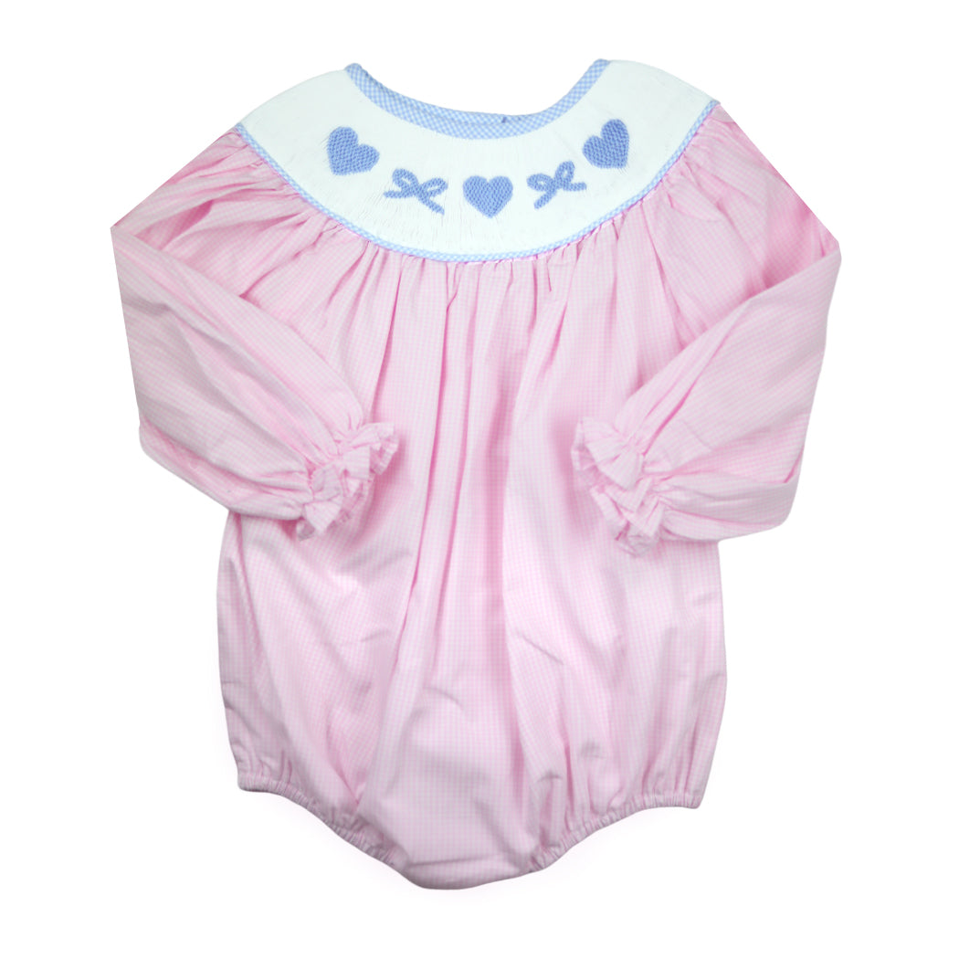 Smocked Pink Heart and Bow Bubble