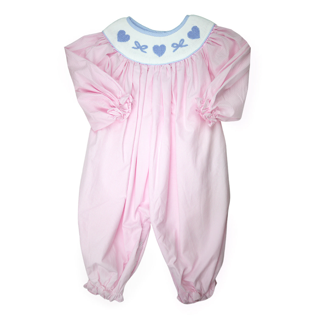 Smocked Pink Heart and Bow Romper