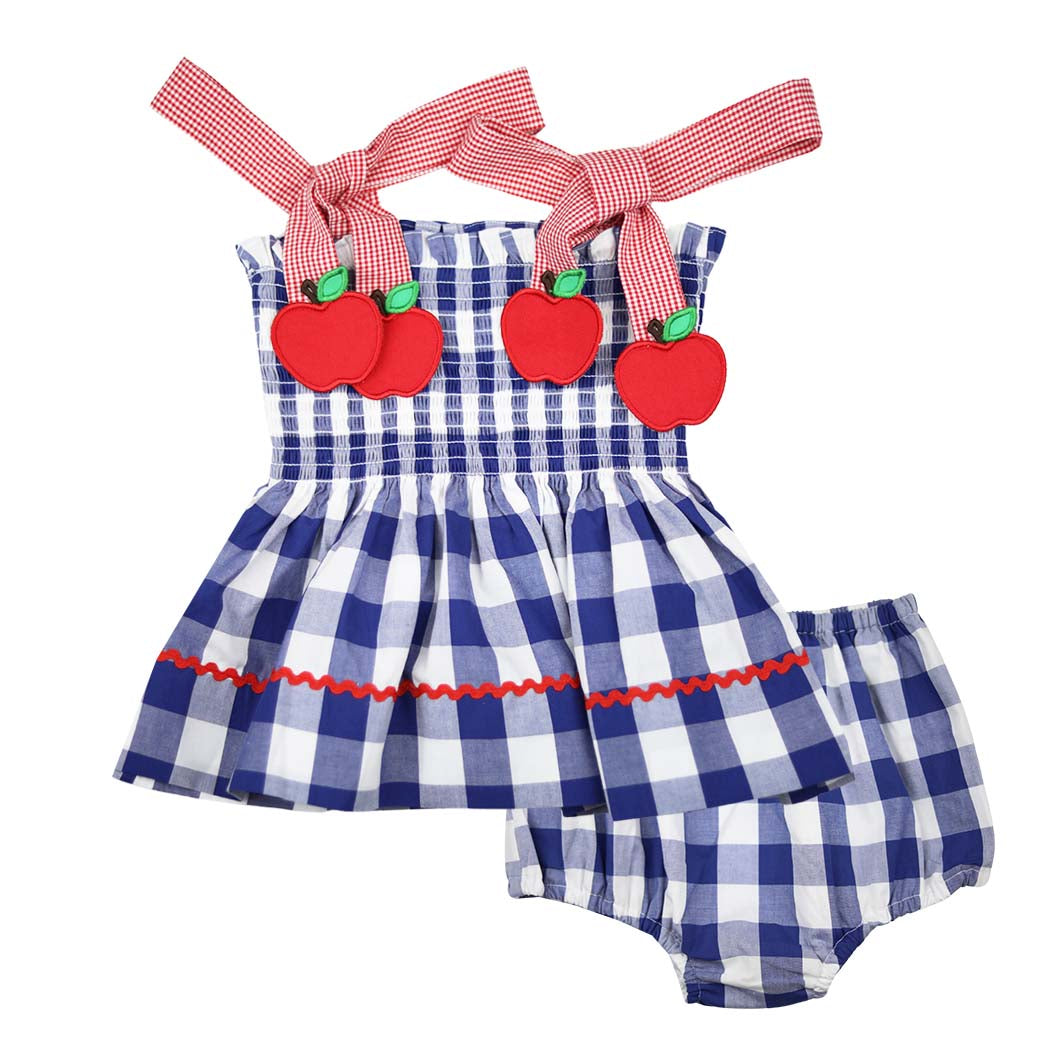 Smocked Apple Tie Strap Bloomer Set