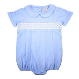 Blue Knit Smocked Bubble