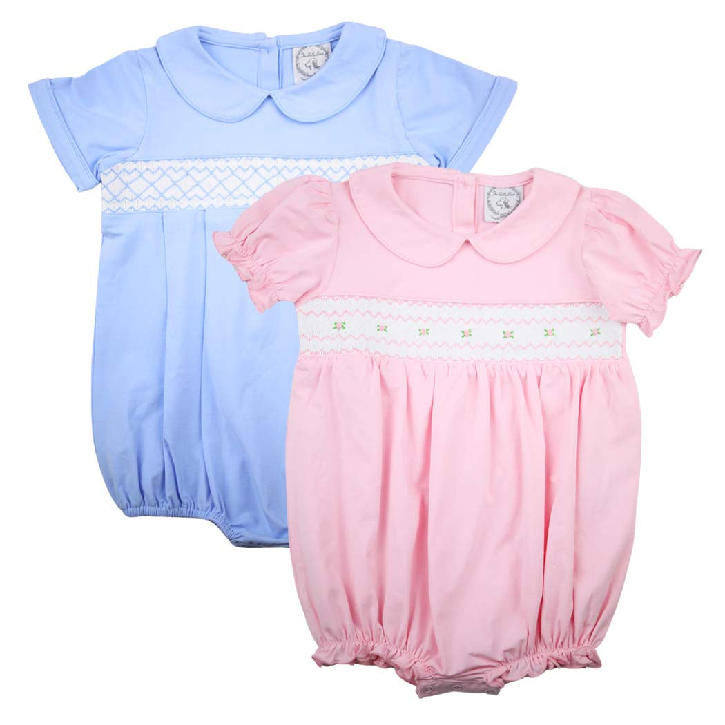 Blue Knit Smocked Bubble