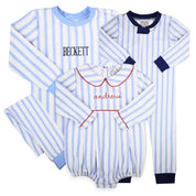 Blue Ticking Knit Zippered Romper