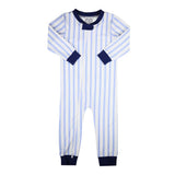 Blue Ticking Knit Zippered Romper
