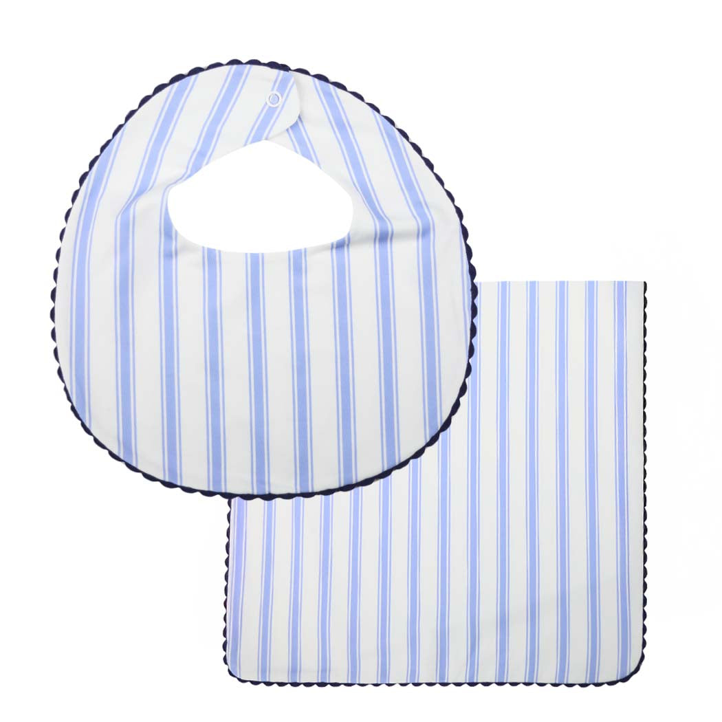 Blue Ticking Burp Cloth & Bib Set