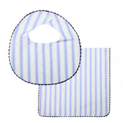 Blue Ticking Burp Cloth & Bib Set