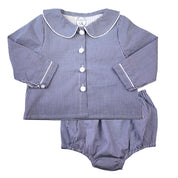 Louis Navy Gingham Long Sleeve Bloomer Set