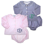 Louis Navy Gingham Long Sleeve Bloomer Set