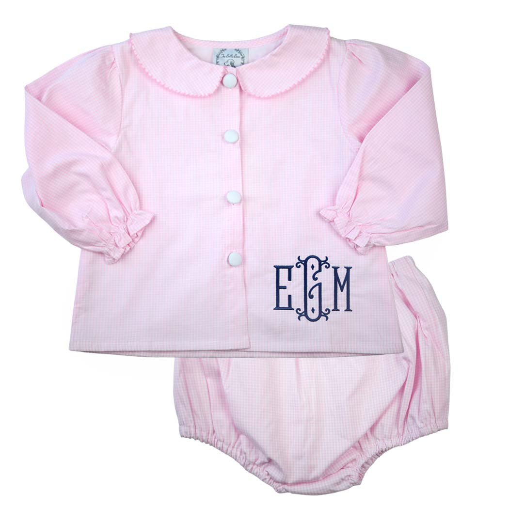 Lila Pink Gingham Long Sleeve Bloomer Set