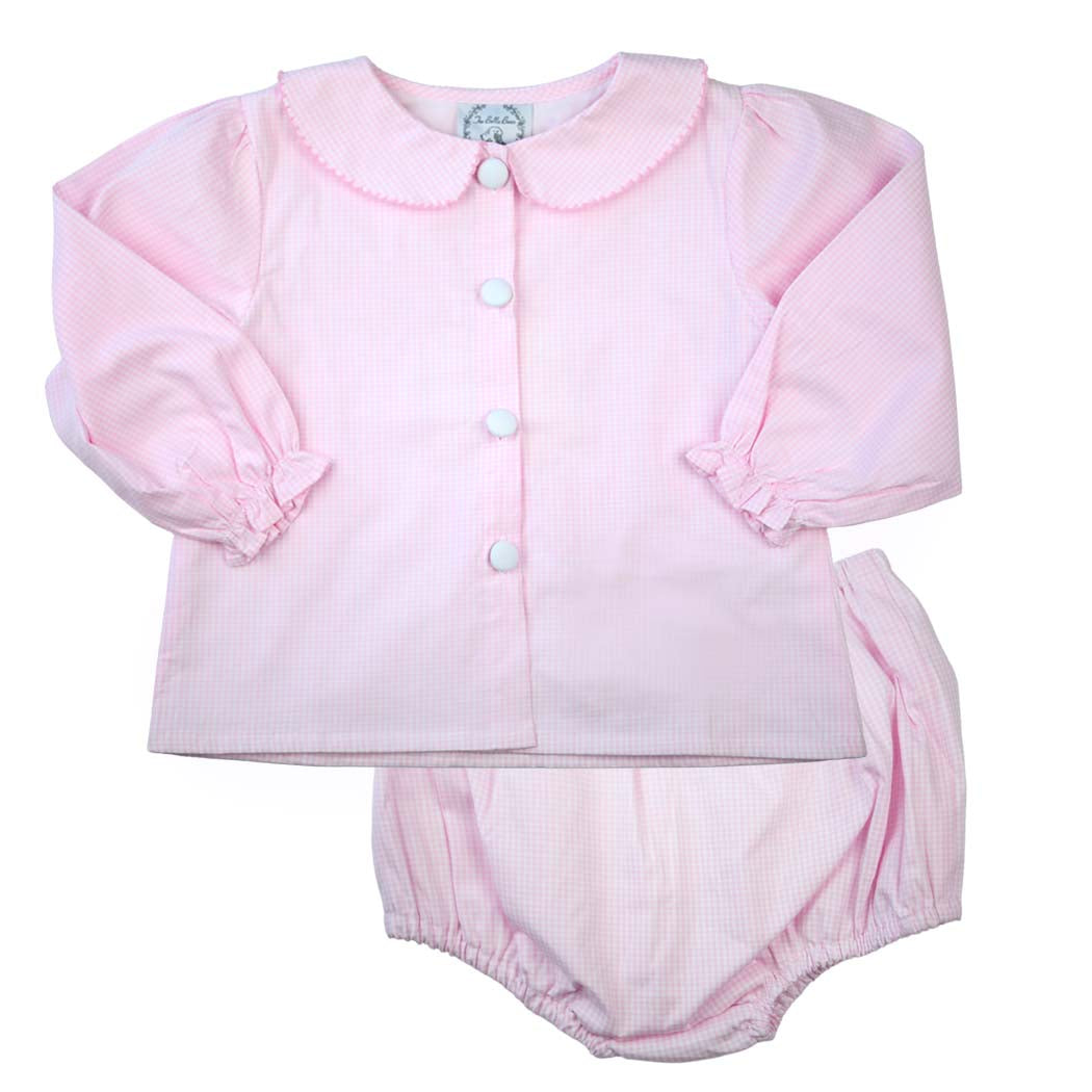 Lila Pink Gingham Long Sleeve Bloomer Set