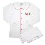 Boys White Loungewear with Gingham Trim