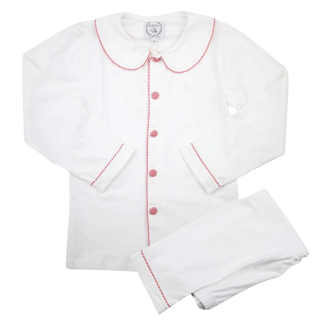 Boys White Loungewear with Gingham Trim