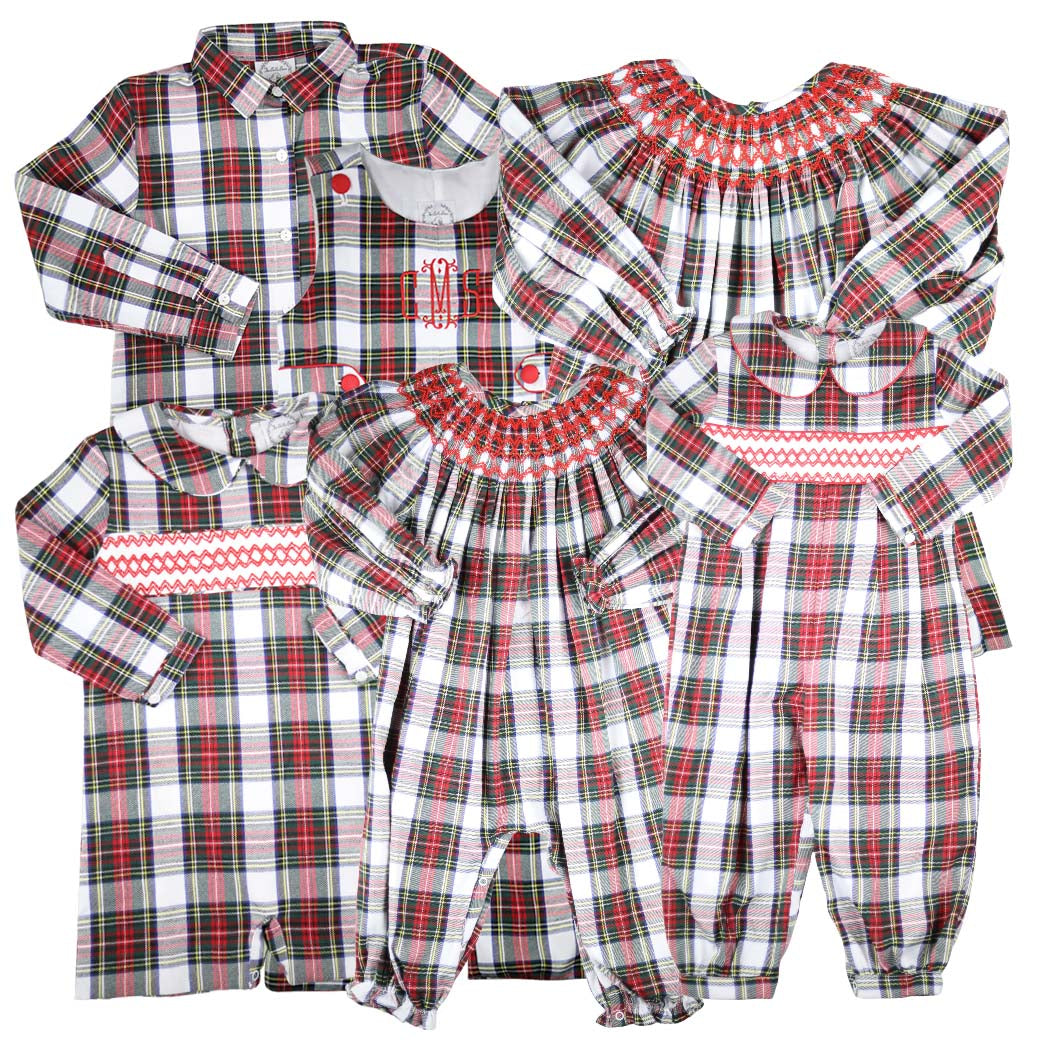 Boys Smocked Christmas Tartan Romper