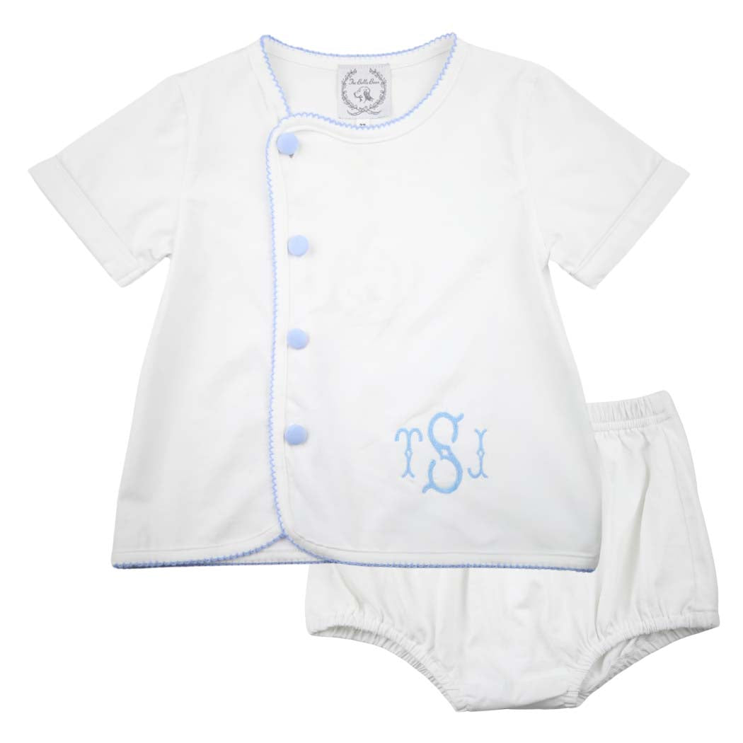 White Baby Blue Picot Baby Set
