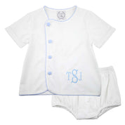 White Baby Blue Picot Baby Set