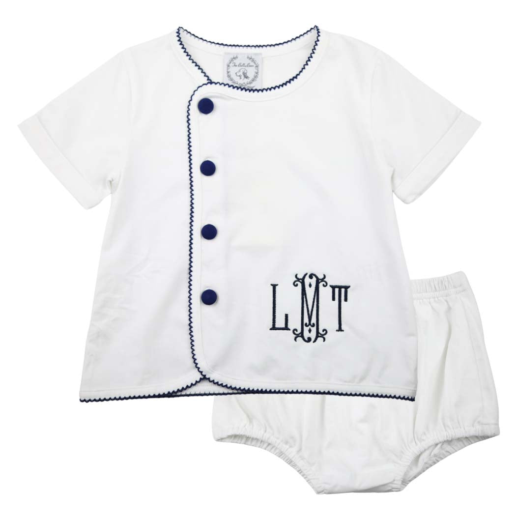 White Baby Navy Picot Baby Set
