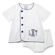 White Baby Navy Picot Baby Set