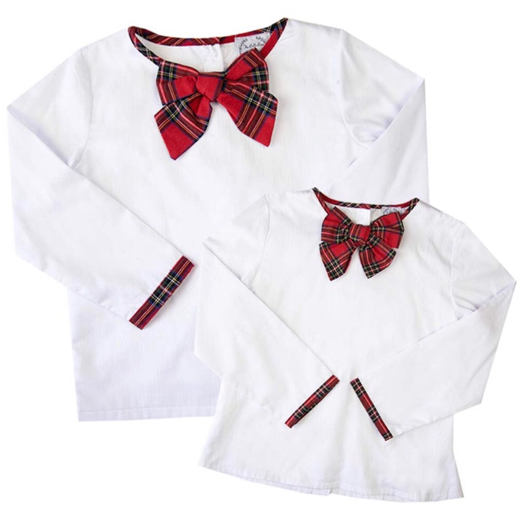 red tartan bow mommy & me ladies top 