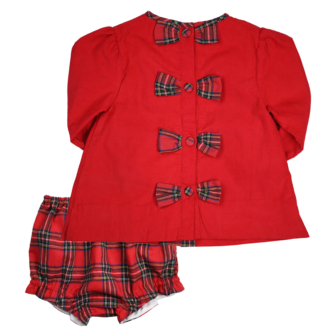 Helen Red Corduroy and Tartan Bloomer Set