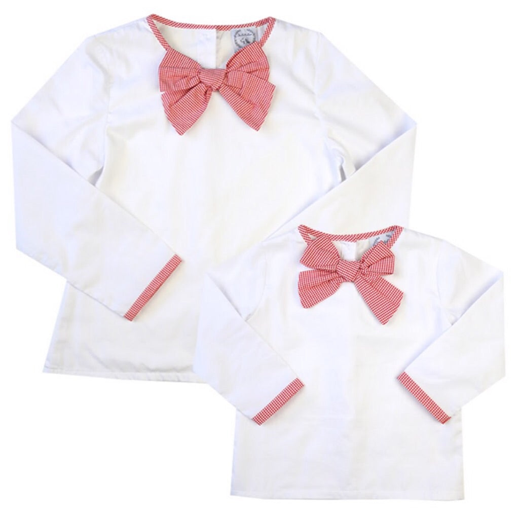 Girls Red Gingham Bow Top