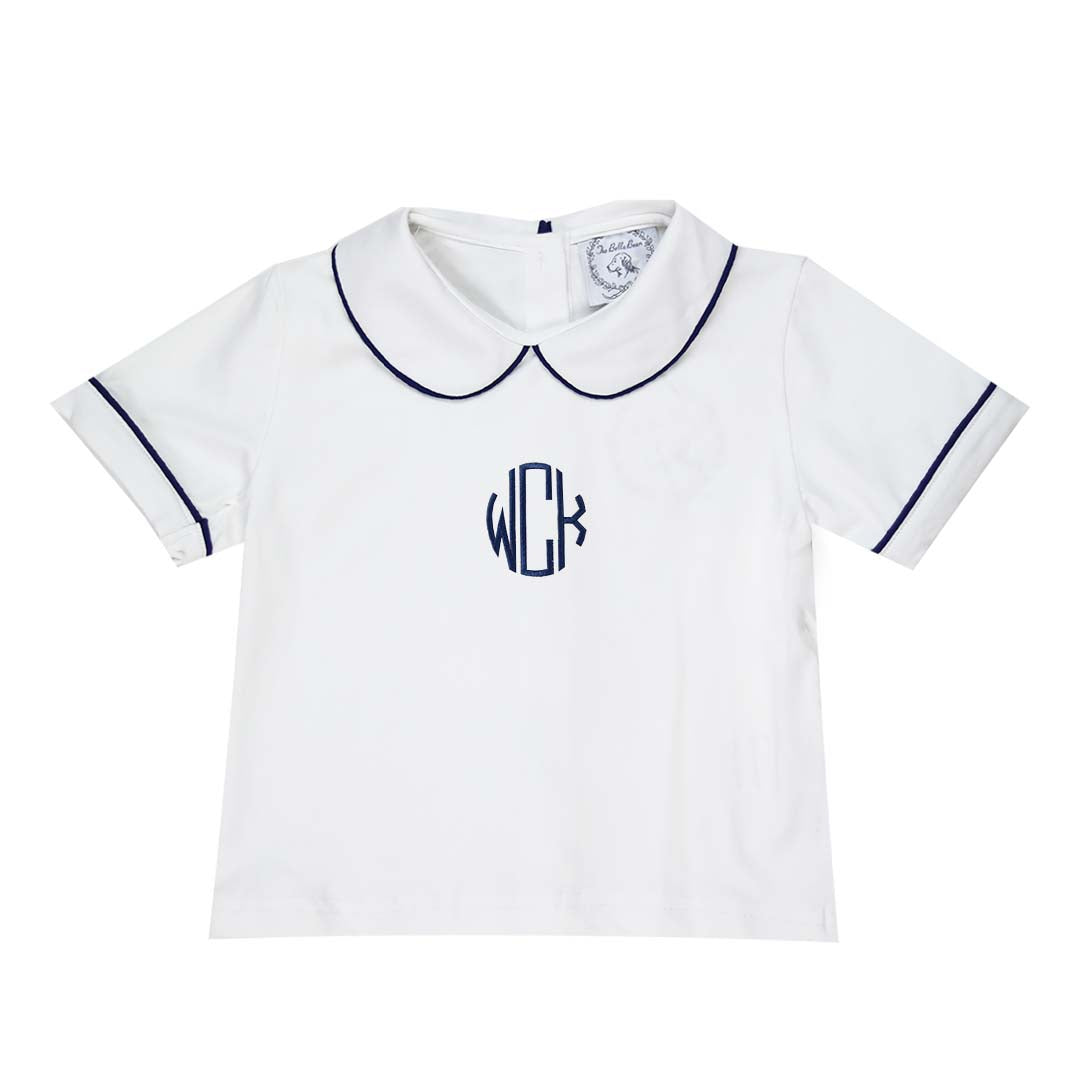 Navy Boys Trimmed Peter Pan White Knit Shirt