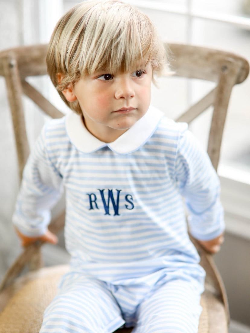 Drew Blue Stripe Baby Romper
