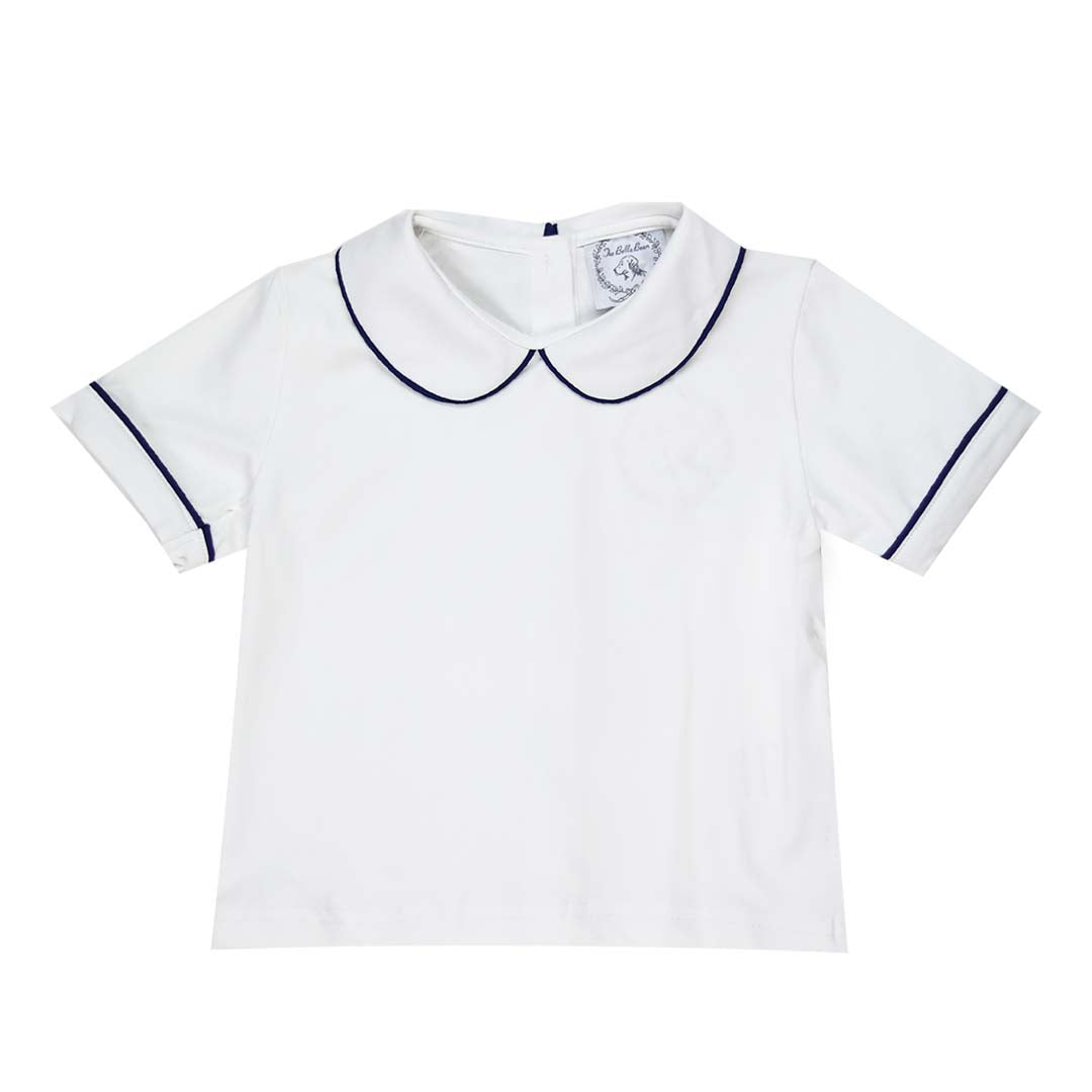 Navy Boys Trimmed Peter Pan White Knit Shirt