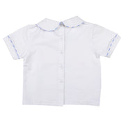 Peter Pan White Knit Boys Shirt with Light Blue Gingham Trim