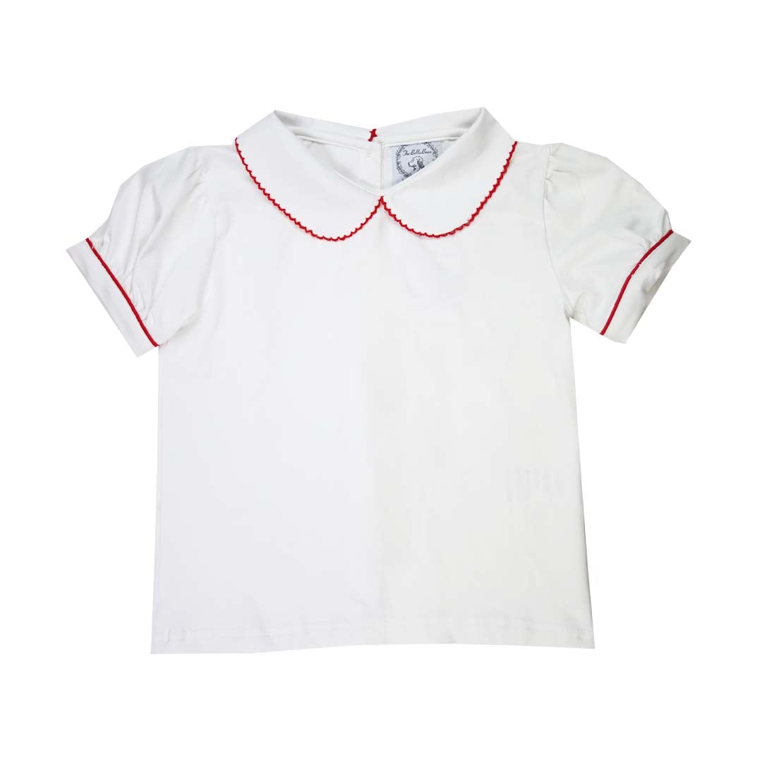 Picot Trim Girls Peter Pan White Knit Shirt