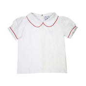 Picot Trim Girls Peter Pan White Knit Shirt